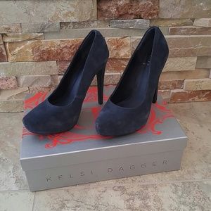 Kelsi Dagger Brette Navy Blue Suede High Heel